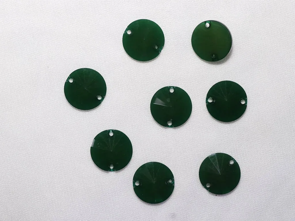 Deep Green 2 Hole Circular Designer Plastic Stones - 16 mm