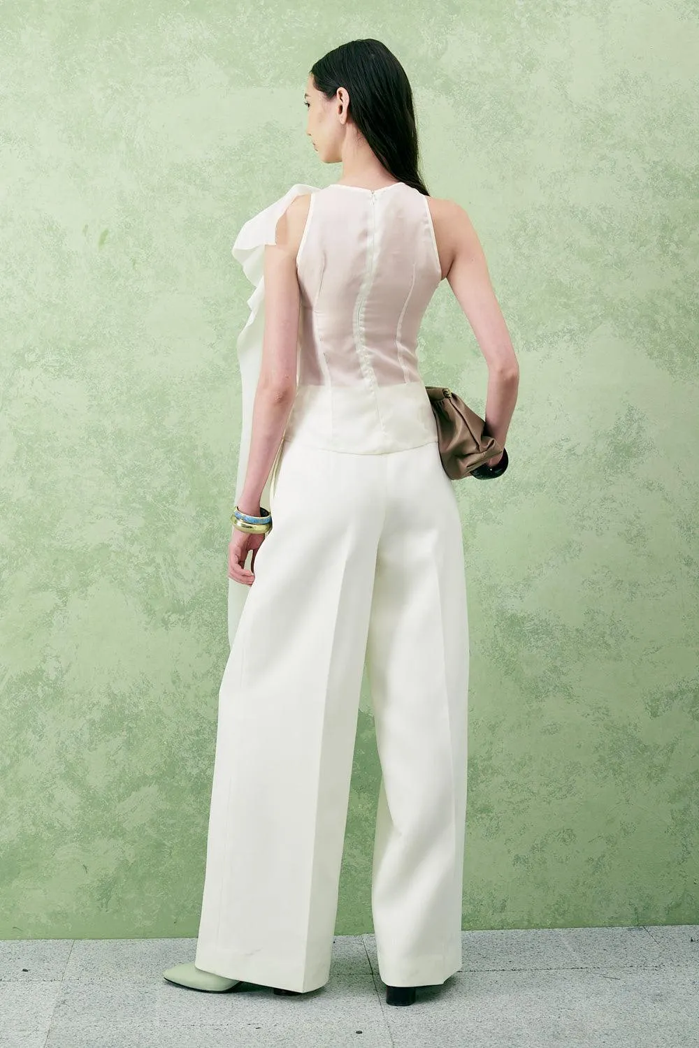 Hibiscus Straight Wide Leg Twill Floor Length Pants