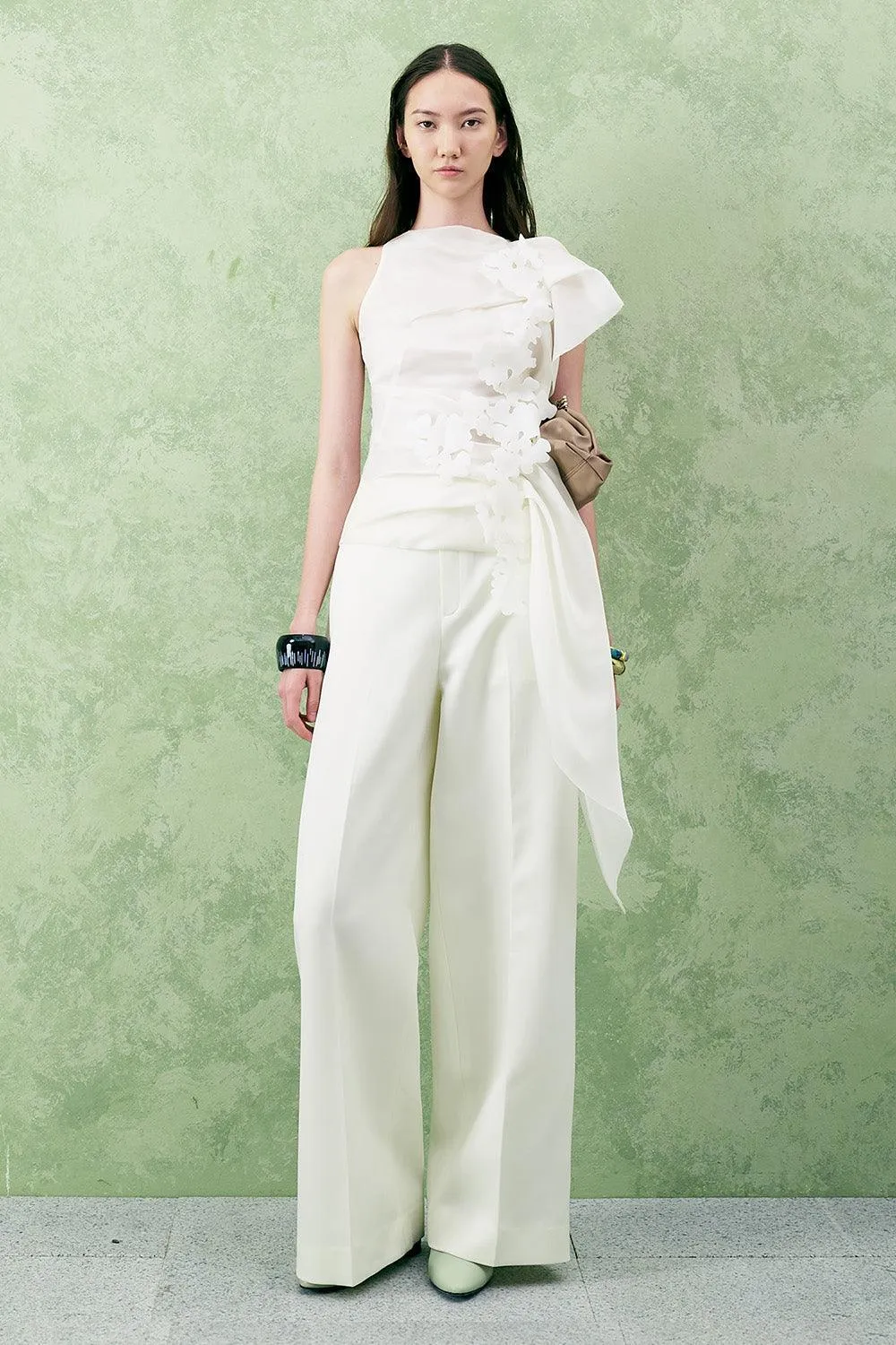 Hibiscus Straight Wide Leg Twill Floor Length Pants