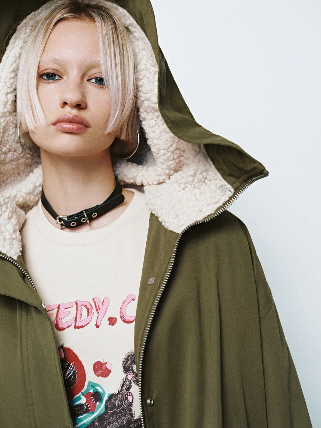 Padded Press Button Shearling Coats