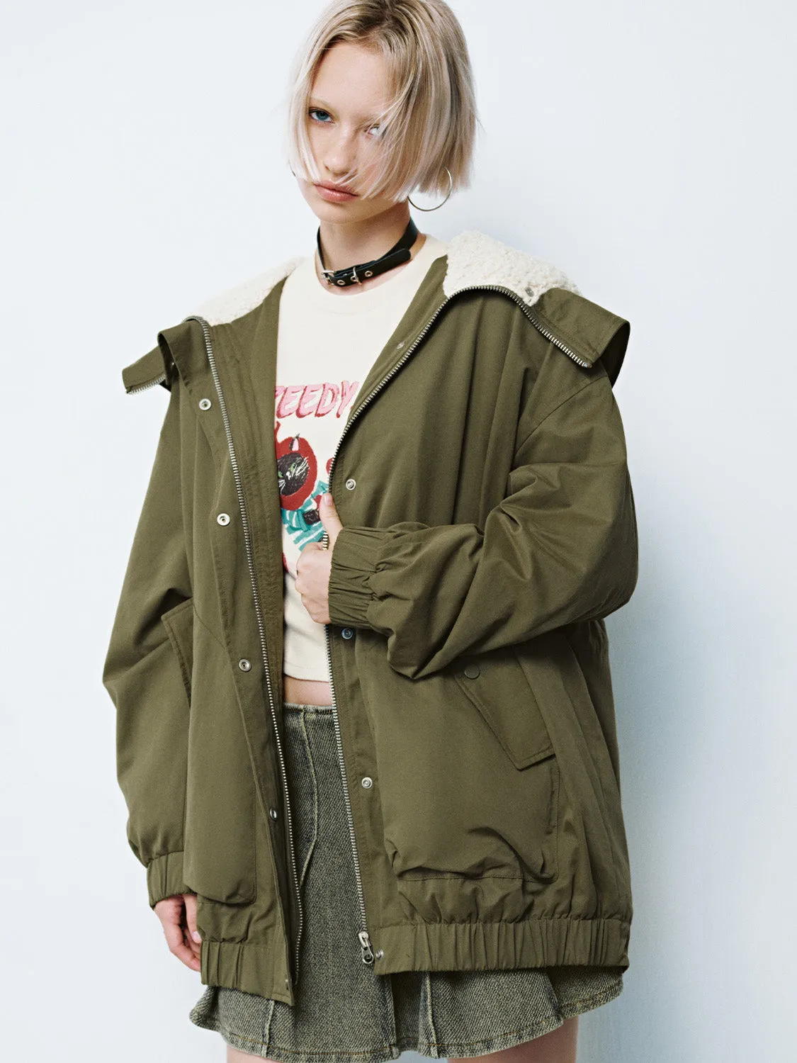 Padded Press Button Shearling Coats
