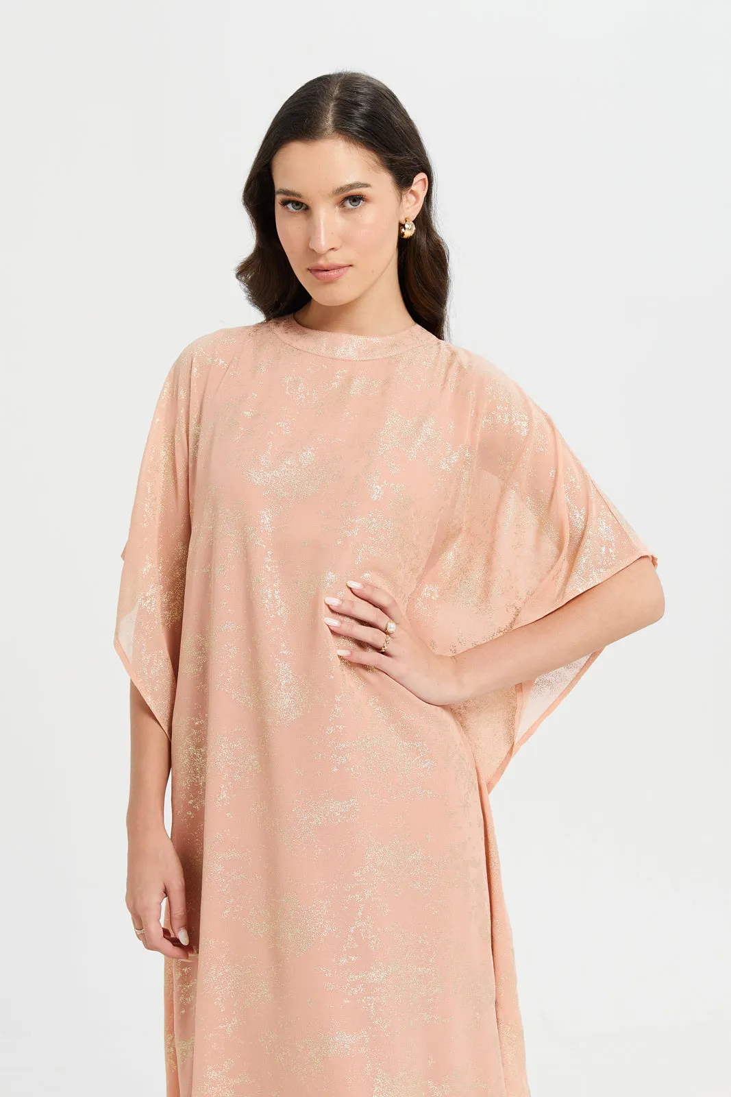 Women Peach Embellished Lurex Katfan