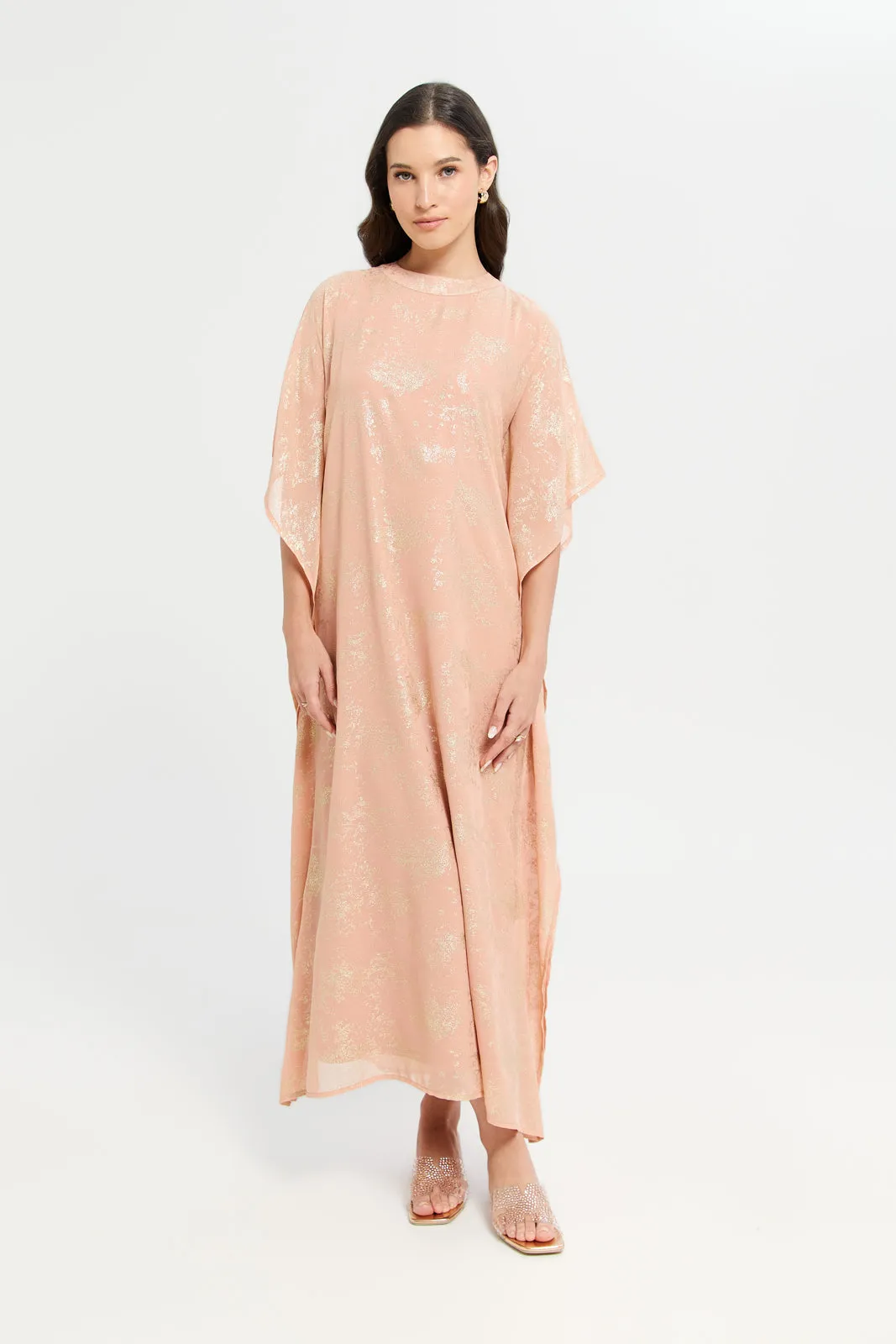 Women Peach Embellished Lurex Katfan