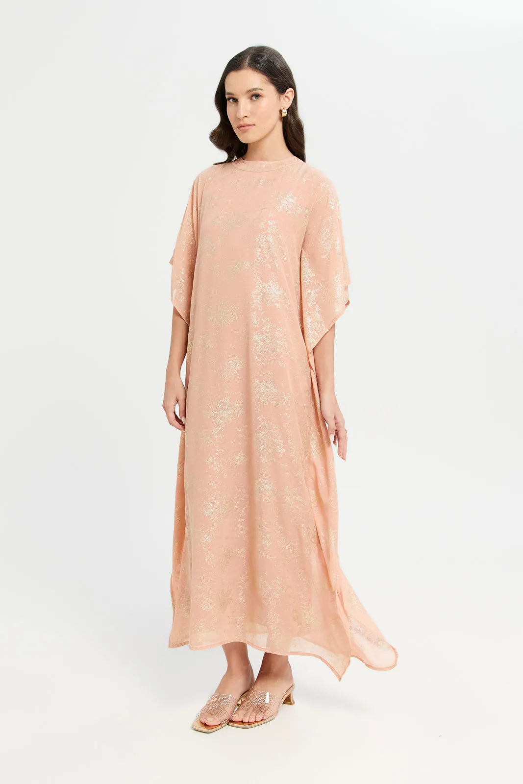 Women Peach Embellished Lurex Katfan